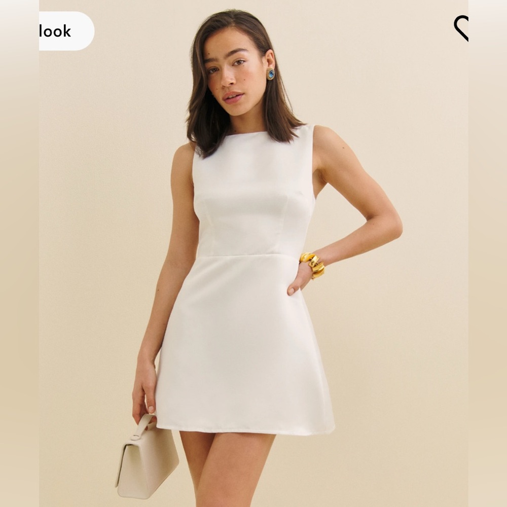 Reformation White Sleeveless Bateau Mini Dress